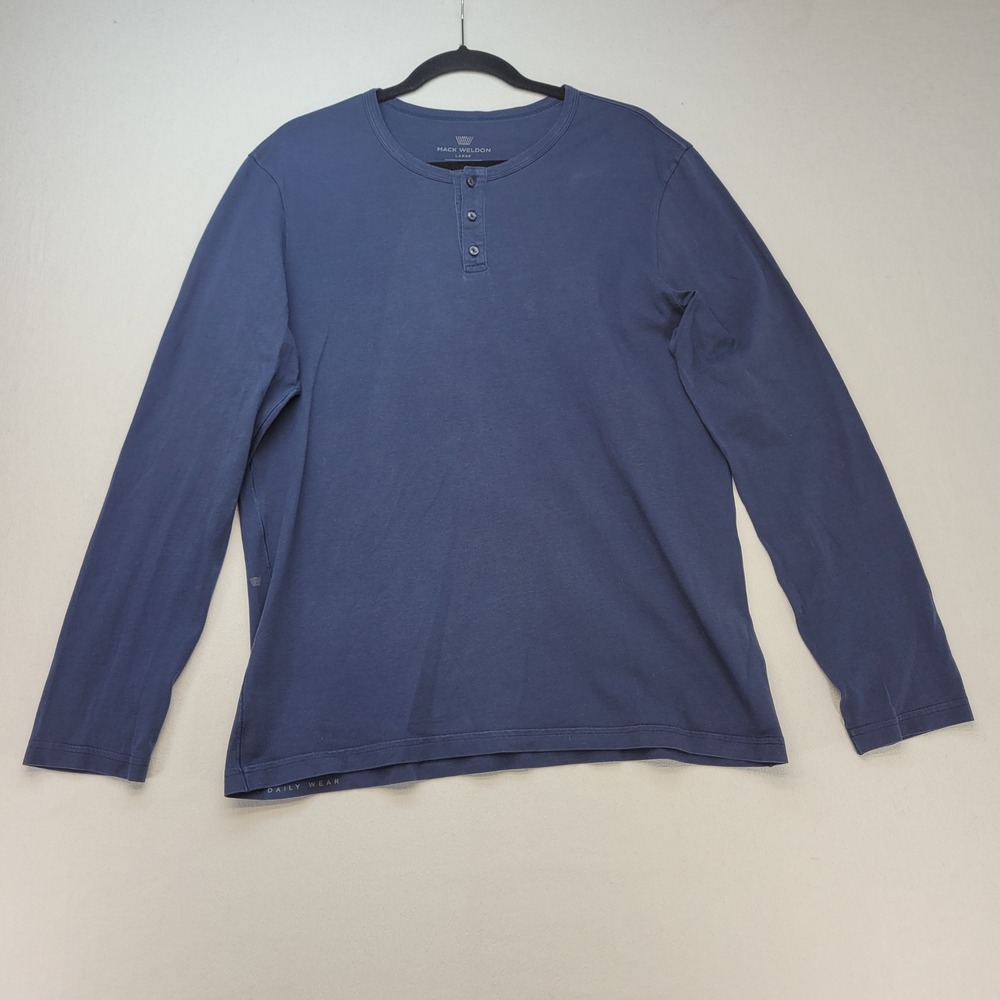 Mack Weldon Henley Mens Large Blue Long Sleeve 100% Pima Cotton